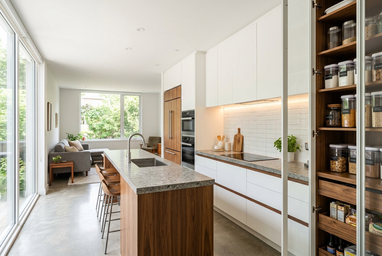 Cozinha planejada moderna na Zona Sul de São Paulo com acabamento premium